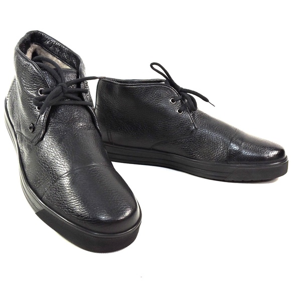 BALDININI 🇮🇹 MEN'S BLACK SOFT DEER LEATHER WINTER FUR LINING FLAT BOOTIE - Picture 1 of 7